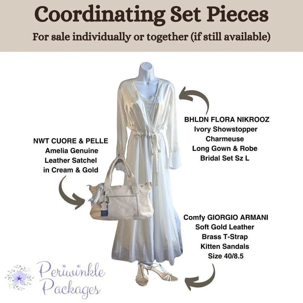 BHLDN FLORA NIKROOZ Ivory Showstopper Charmeuse Long Gown & Robe Bridal Set Sz L - Picture 2 of 10